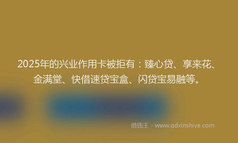 2025年的兴业作用卡被拒有：臻心贷、享来花、金满堂、快借速贷宝盒、闪贷宝易融等。