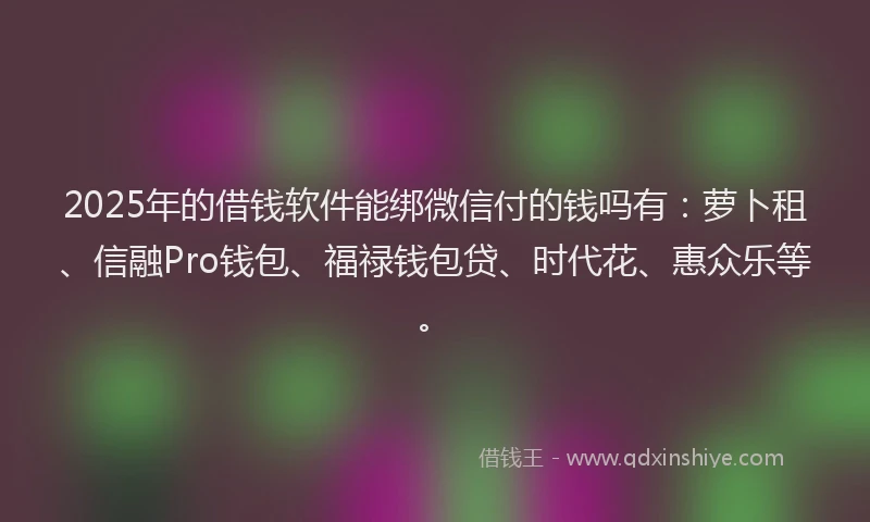 2025年的借钱软件能绑微信付的钱吗有：萝卜租、信融Pro钱包、福禄钱包贷、时代花、惠众乐等。