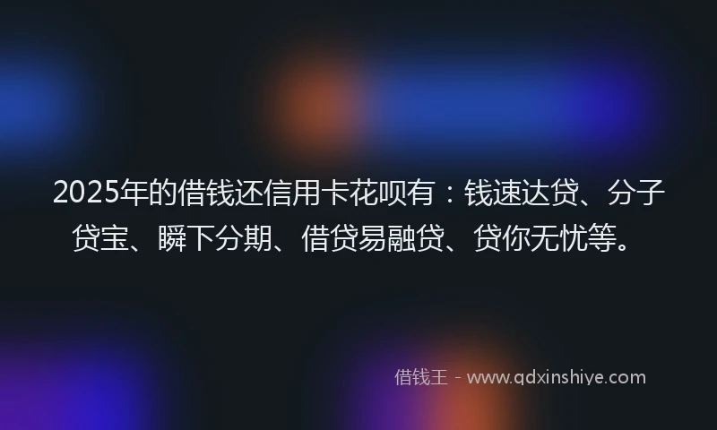 2025年的借钱还信用卡花呗有：钱速达贷、分子贷宝、瞬下分期、借贷易融贷、贷你无忧等。