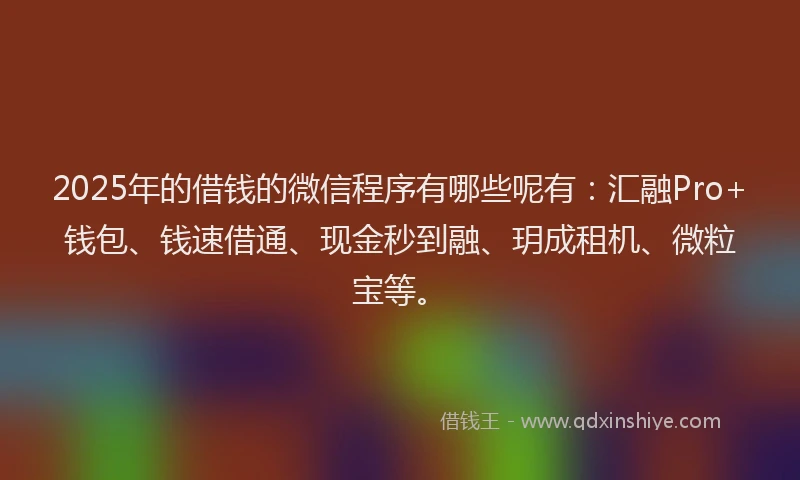 2025年的借钱的微信程序有哪些呢有：汇融Pro+钱包、钱速借通、现金秒到融、玥成租机、微粒宝等。