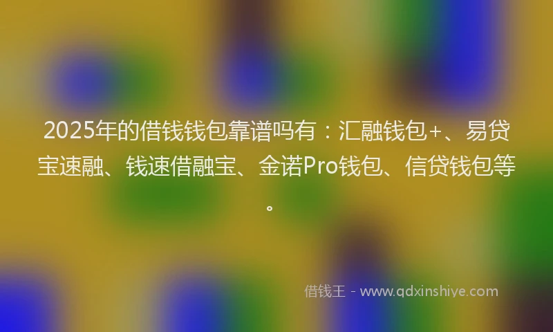 2025年的借钱钱包靠谱吗有：汇融钱包+、易贷宝速融、钱速借融宝、金诺Pro钱包、信贷钱包等。