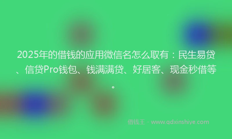 2025年的借钱的应用微信名怎么取有：民生易贷、信贷Pro钱包、钱满满贷、好居客、现金秒借等。