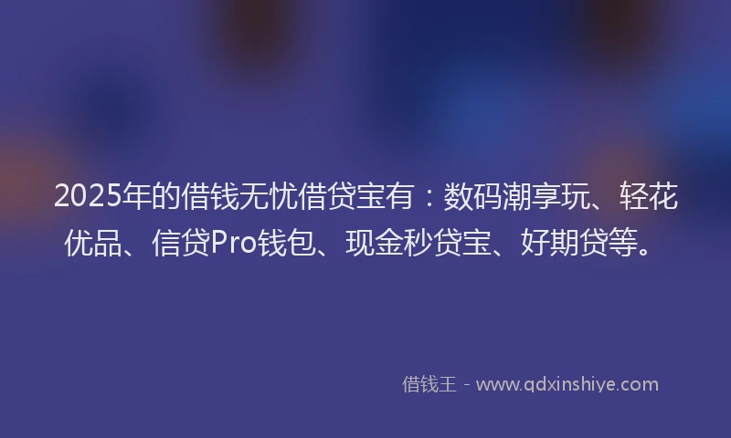 2025年的借钱无忧借贷宝有：数码潮享玩、轻花优品、信贷Pro钱包、现金秒贷宝、好期贷等。