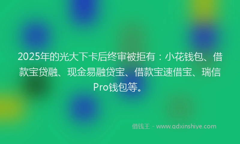 2025年的光大下卡后终审被拒有：小花钱包、借款宝贷融、现金易融贷宝、借款宝速借宝、瑞信Pro钱包等。
