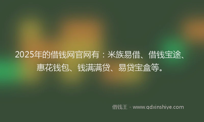 2025年的借钱网官网有：米族易借、借钱宝途、惠花钱包、钱满满贷、易贷宝盒等。