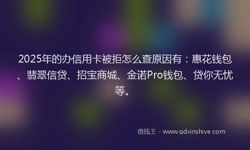 2025年的办信用卡被拒怎么查原因有：惠花钱包、翡翠信贷、招宝商城、金诺Pro钱包、贷你无忧等。