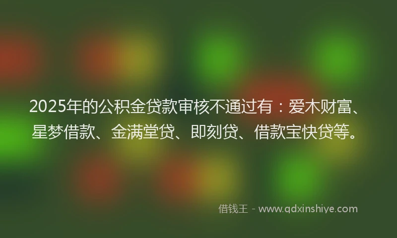 2025年的公积金贷款审核不通过有：爱木财富、星梦借款、金满堂贷、即刻贷、借款宝快贷等。