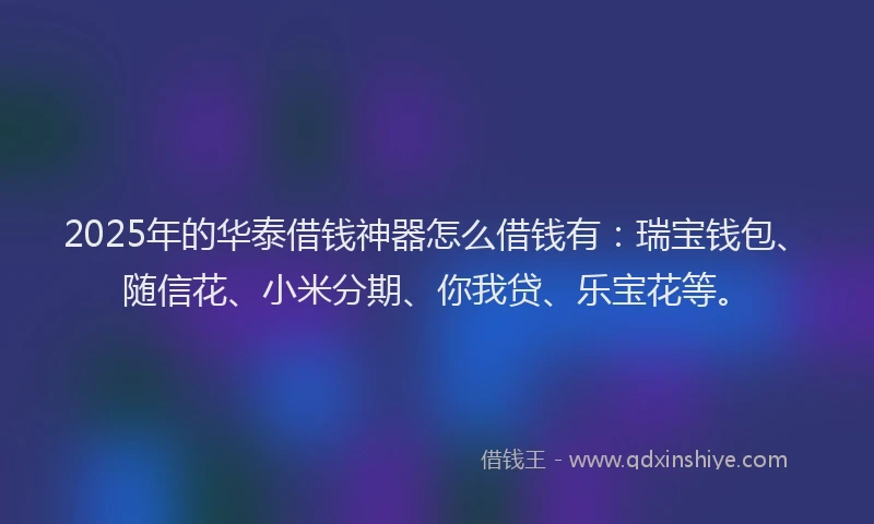 2025年的华泰借钱神器怎么借钱有：瑞宝钱包、随信花、小米分期、你我贷、乐宝花等。