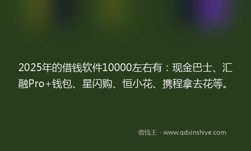 2025年的借钱软件10000左右有：现金巴士、汇融Pro+钱包、星闪购、恒小花、携程拿去花等。