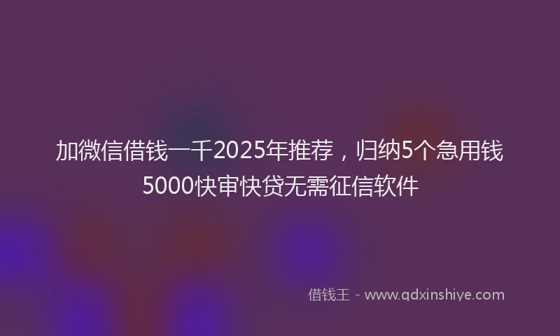 加微信借钱一千2025年推荐，归纳5个急用钱5000快审快贷无需征信软件