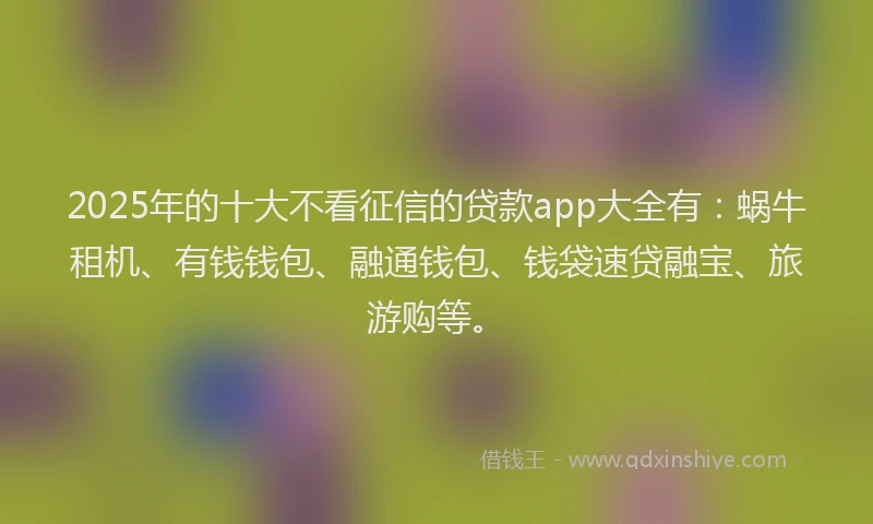 2025年的十大不看征信的贷款app大全有：蜗牛租机、有钱钱包、融通钱包、钱袋速贷融宝、旅游购等。