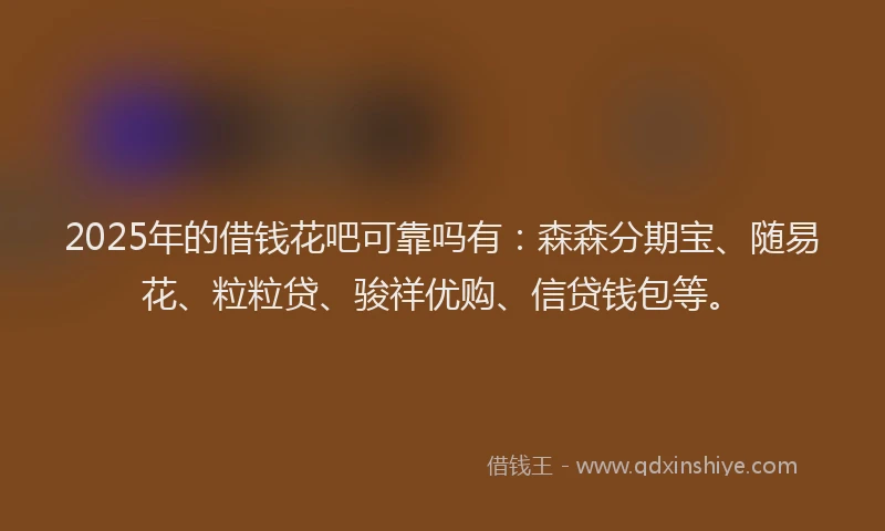2025年的借钱花吧可靠吗有：森森分期宝、随易花、粒粒贷、骏祥优购、信贷钱包等。