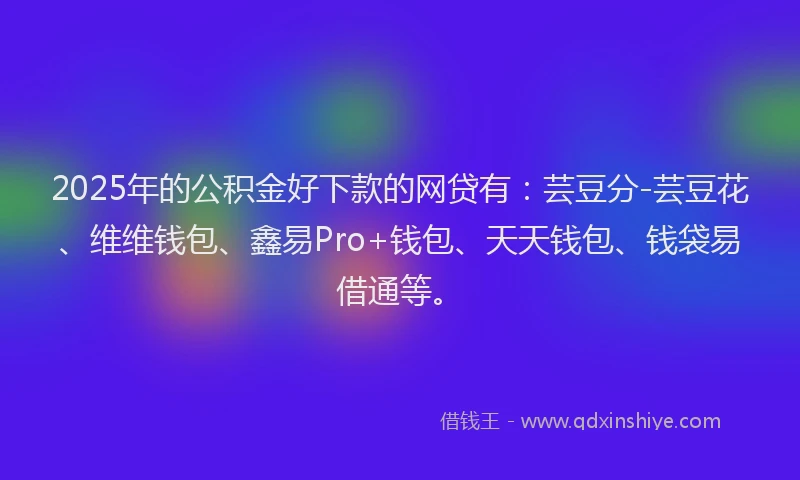 2025年的公积金好下款的网贷有：芸豆分-芸豆花、维维钱包、鑫易Pro+钱包、天天钱包、钱袋易借通等。