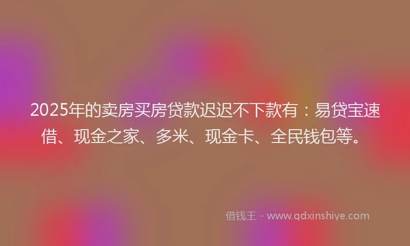 2025年的卖房买房贷款迟迟不下款有：易贷宝速借、现金之家、多米、现金卡、全民钱包等。