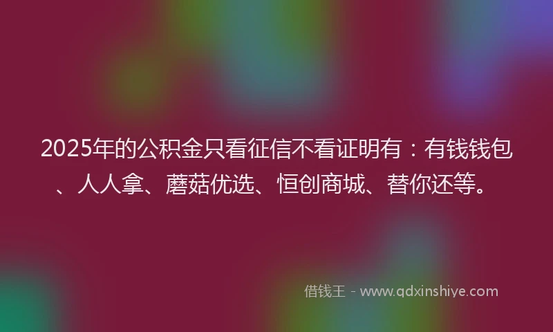 2025年的公积金只看征信不看证明有：有钱钱包、人人拿、蘑菇优选、恒创商城、替你还等。