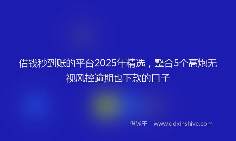 借钱秒到账的平台2025年精选，整合5个高炮无视风控逾期也下款的口子