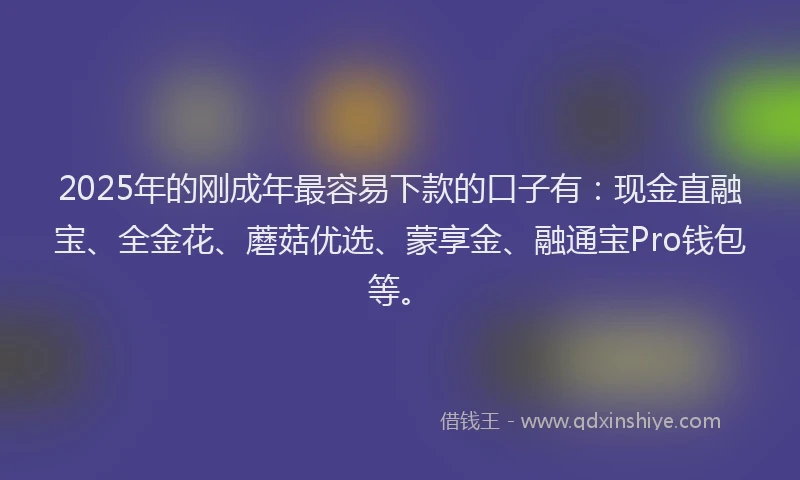 2025年的刚成年最容易下款的口子有：现金直融宝、全金花、蘑菇优选、蒙享金、融通宝Pro钱包等。