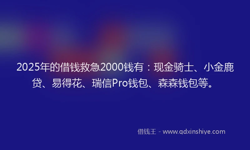 2025年的借钱救急2000钱有：现金骑士、小金鹿贷、易得花、瑞信Pro钱包、森森钱包等。