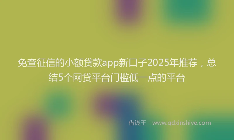 免查征信的小额贷款app新口子2025年推荐，总结5个网贷平台门槛低一点的平台