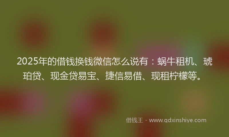 2025年的借钱换钱微信怎么说有：蜗牛租机、琥珀贷、现金贷易宝、捷信易借、现租柠檬等。