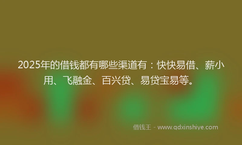 2025年的借钱都有哪些渠道有：快快易借、薪小用、飞融金、百兴贷、易贷宝易等。
