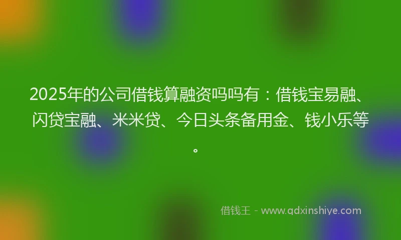 2025年的公司借钱算融资吗吗有：借钱宝易融、闪贷宝融、米米贷、今日头条备用金、钱小乐等。
