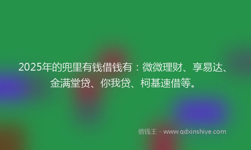 2025年的兜里有钱借钱有：微微理财、享易达、金满堂贷、你我贷、柯基速借等。