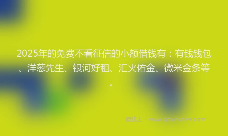 2025年的免费不看征信的小额借钱有：有钱钱包、洋葱先生、银河好租、汇火佑金、微米金条等。