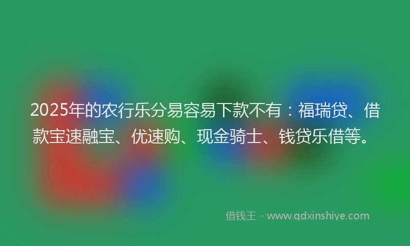 2025年的农行乐分易容易下款不有：福瑞贷、借款宝速融宝、优速购、现金骑士、钱贷乐借等。