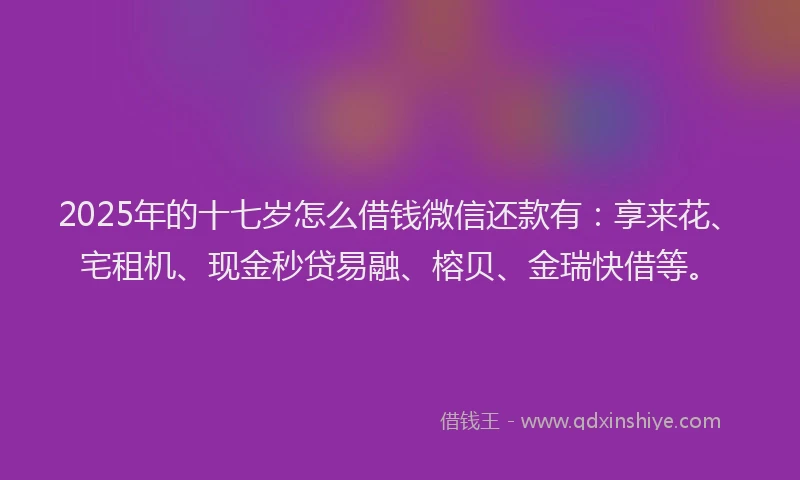 2025年的十七岁怎么借钱微信还款有：享来花、宅租机、现金秒贷易融、榕贝、金瑞快借等。