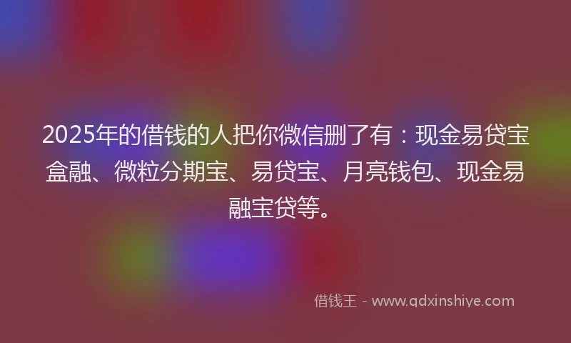 2025年的借钱的人把你微信删了有：现金易贷宝盒融、微粒分期宝、易贷宝、月亮钱包、现金易融宝贷等。