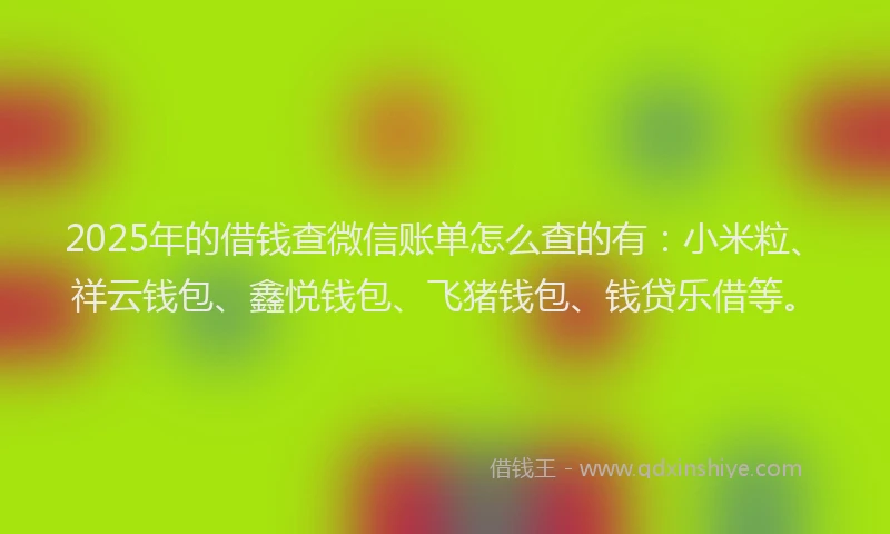 2025年的借钱查微信账单怎么查的有：小米粒、祥云钱包、鑫悦钱包、飞猪钱包、钱贷乐借等。