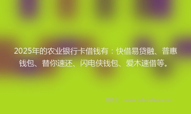 2025年的农业银行卡借钱有：快借易贷融、普惠钱包、替你速还、闪电侠钱包、爱木速借等。