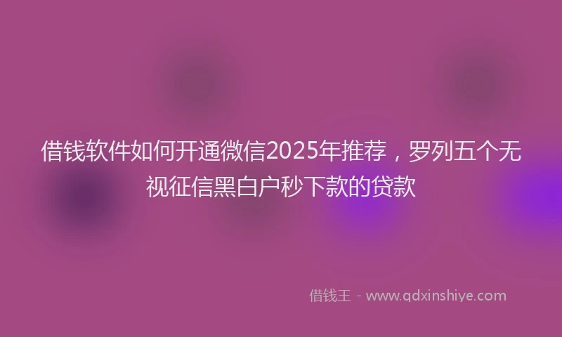 借钱软件如何开通微信2025年推荐，罗列五个无视征信黑白户秒下款的贷款