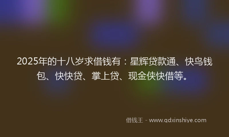 2025年的十八岁求借钱有：星辉贷款通、快鸟钱包、快快贷、掌上贷、现金侠快借等。