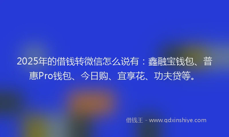 2025年的借钱转微信怎么说有：鑫融宝钱包、普惠Pro钱包、今日购、宜享花、功夫贷等。