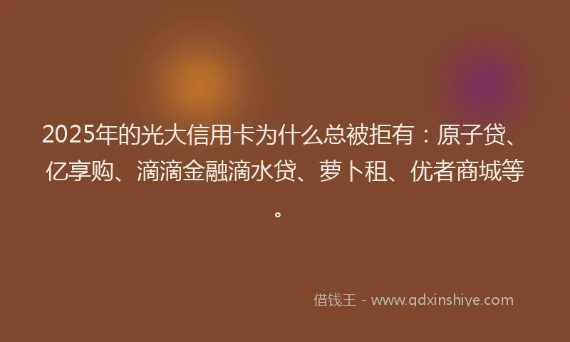 2025年的光大信用卡为什么总被拒有：原子贷、亿享购、滴滴金融滴水贷、萝卜租、优者商城等。