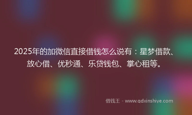 2025年的加微信直接借钱怎么说有：星梦借款、放心借、优秒通、乐贷钱包、掌心租等。