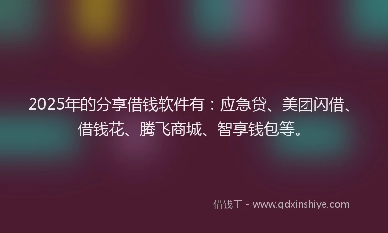 2025年的分享借钱软件有：应急贷、美团闪借、借钱花、腾飞商城、智享钱包等。