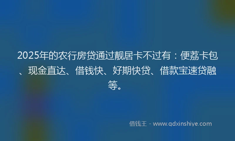 2025年的农行房贷通过靓居卡不过有：便荔卡包、现金直达、借钱快、好期快贷、借款宝速贷融等。
