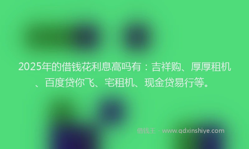 2025年的借钱花利息高吗有：吉祥购、厚厚租机、百度贷你飞、宅租机、现金贷易行等。