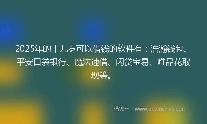 2025年的十九岁可以借钱的软件有：浩瀚钱包、平安口袋银行、魔法速借、闪贷宝易、唯品花取现等。