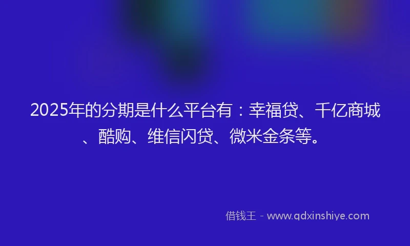 2025年的分期是什么平台有：幸福贷、千亿商城、酷购、维信闪贷、微米金条等。