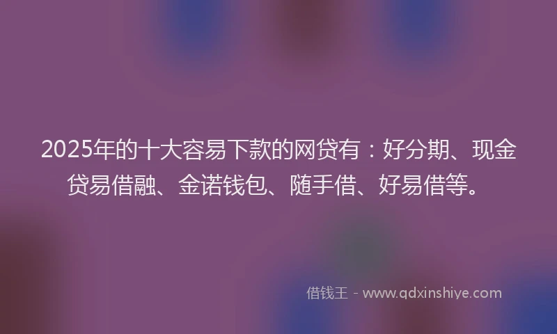 2025年的十大容易下款的网贷有：好分期、现金贷易借融、金诺钱包、随手借、好易借等。