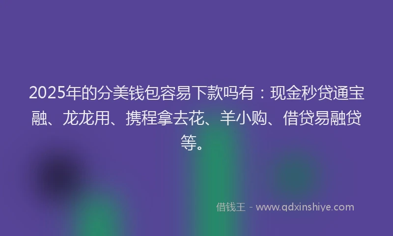 2025年的分美钱包容易下款吗有：现金秒贷通宝融、龙龙用、携程拿去花、羊小购、借贷易融贷等。