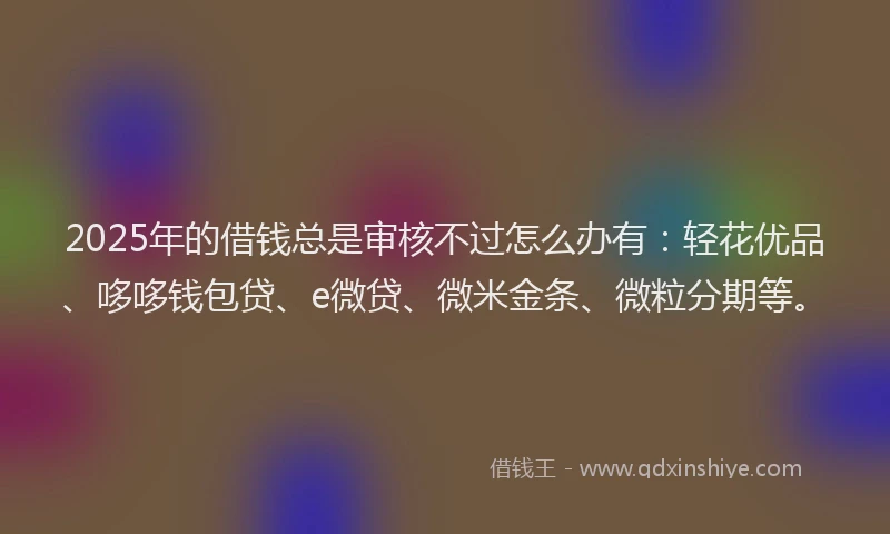 2025年的借钱总是审核不过怎么办有：轻花优品、哆哆钱包贷、e微贷、微米金条、微粒分期等。