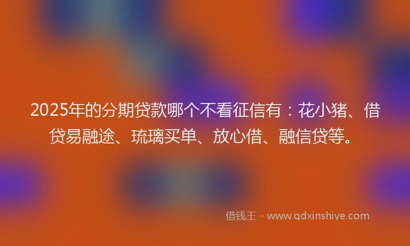 2025年的分期贷款哪个不看征信有：花小猪、借贷易融途、琉璃买单、放心借、融信贷等。