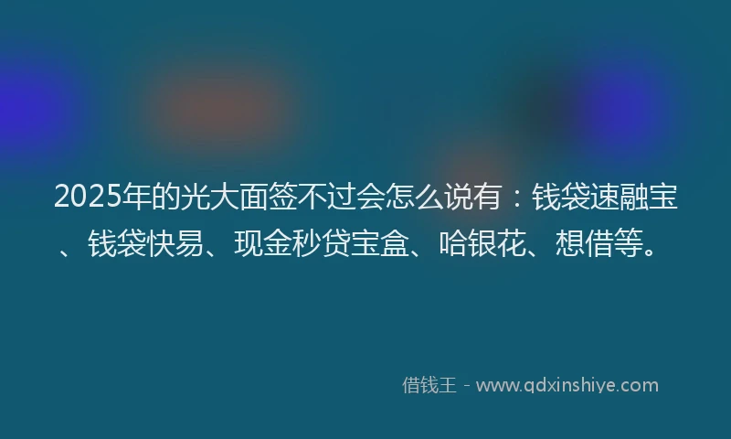 2025年的光大面签不过会怎么说有：钱袋速融宝、钱袋快易、现金秒贷宝盒、哈银花、想借等。