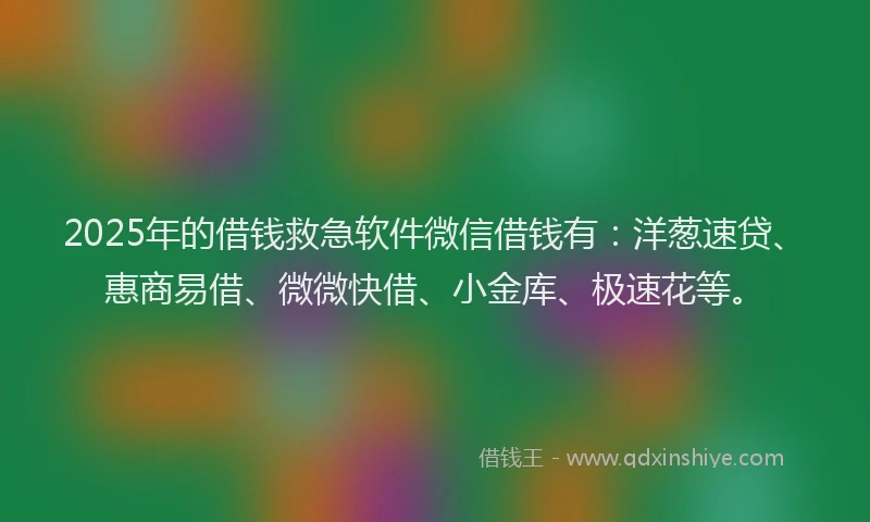 2025年的借钱救急软件微信借钱有：洋葱速贷、惠商易借、微微快借、小金库、极速花等。