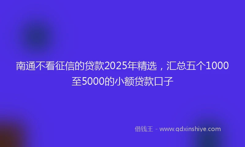 南通不看征信的贷款2025年精选，汇总五个1000至5000的小额贷款口子